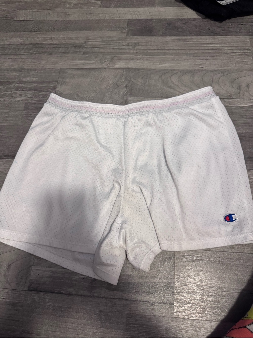 Champion White Athletic Shorts with Red and Navy Waistband